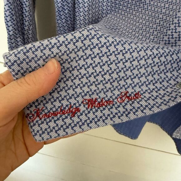 Robert Graham Men’s 44 Blue Patterned Flip Cuff Dress Shirt Career Workwear - Picture 4 of 7